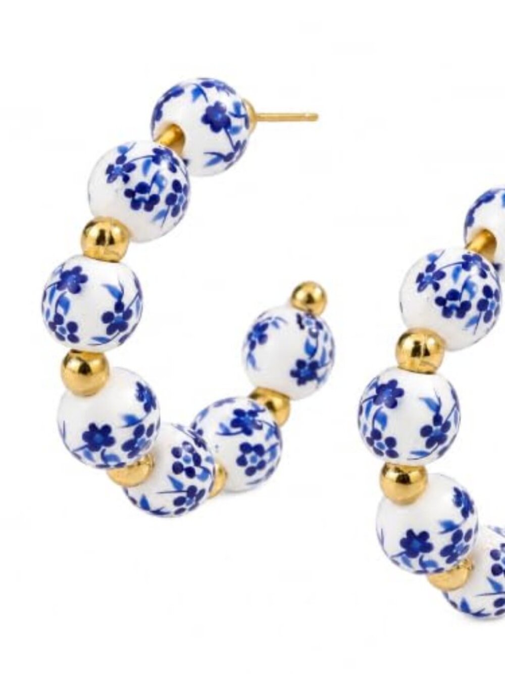 Vintage Ceramic Porcelain Hoop Earrings for Women, Elegant Blue White Enamel